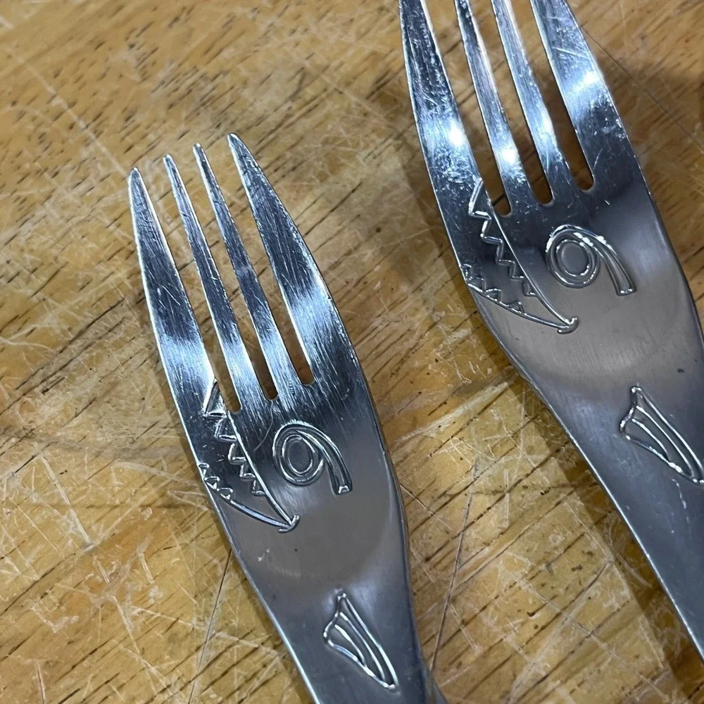 Galleyware Fish Stix Flatware Set 5pc Silver Vtg Coastal Nautical Stainless